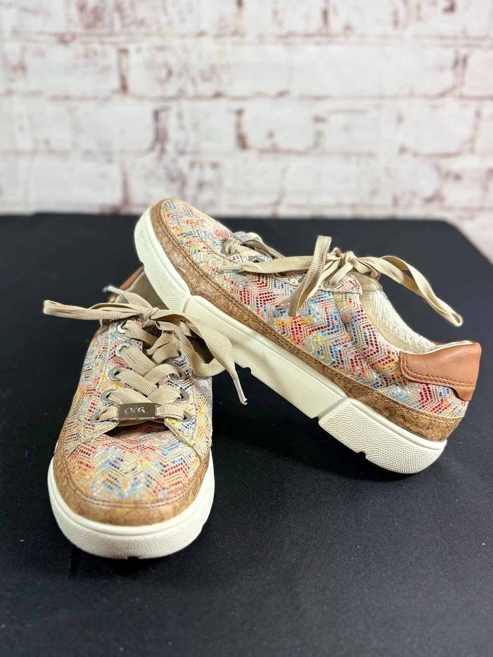 Ara Multi-Color Woven Platform Sneakers with Tan Accents